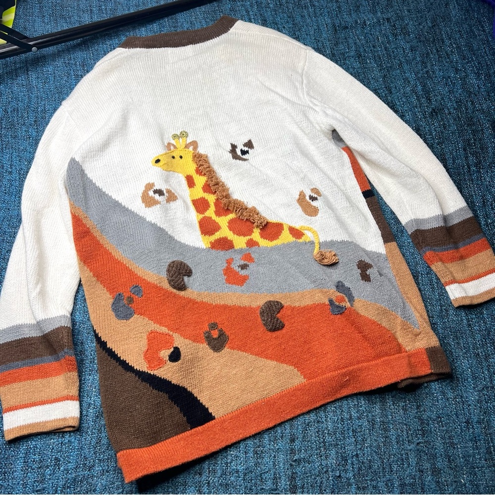Storybook Knits Giraffe Animal Print Cardigan Sweater in Orange Brown Multicolor